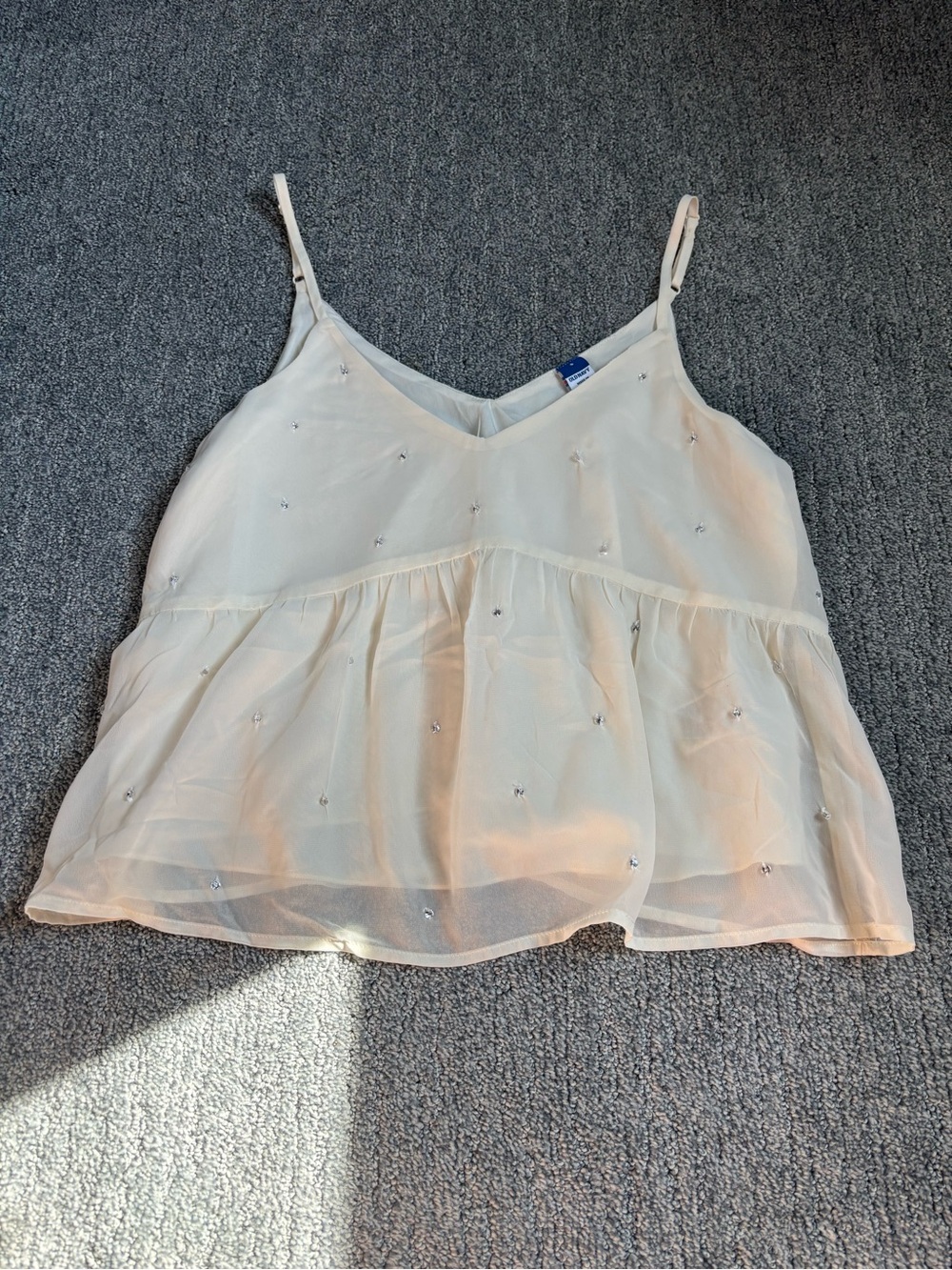 Old Navy Cream Beaded Spaghetti Strap Peplum Cami